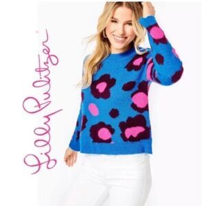 Lilly Pulitzer ladies Ferrara sweater small blue pink bold floral